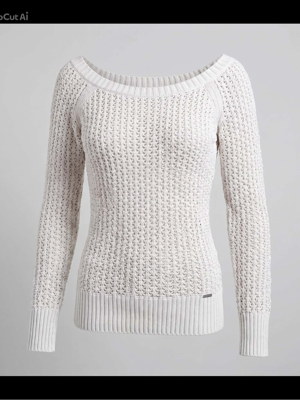 GUESS Cream Open-Stitch Boatneck Sweater